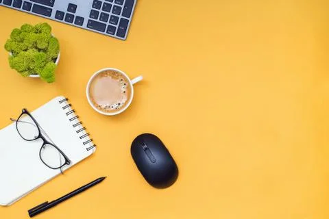 Modern workplace, top view. Flat lay composition Stock Photos