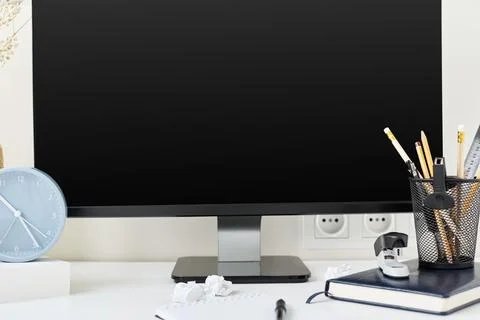 Modern workspace background, front view. Stock Photos