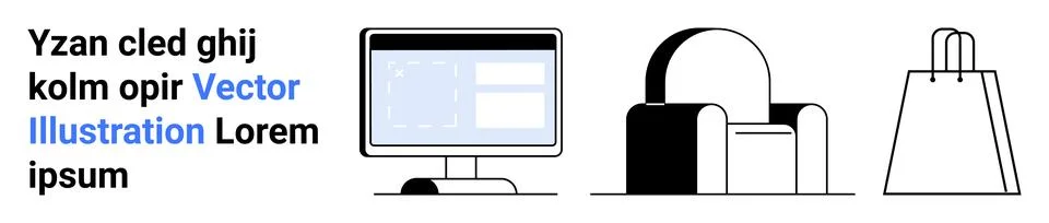 Modern Workspace with Computer and Office Chair Next to a Shopping Bag 스톡 일러스트