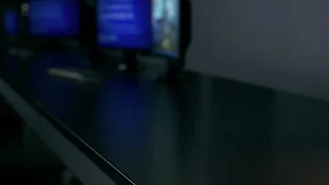 Modern Workspace Featuring Sleek Monitors and Minimalist Design Elements Stock Footage 347115738