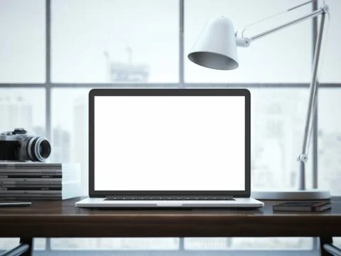 Modern workspace with laptop. 3d rendering Stock Illustration