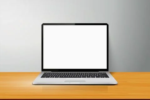 Modern workspace with laptop computer on desk. Vector illustration. Stock Illustration