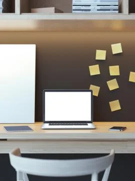 Modern workspace with laptop Stock Illustration
