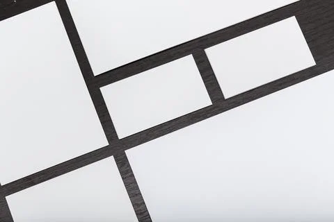 Modern workspace layout featuring blank templates for project planning and Stock Photos