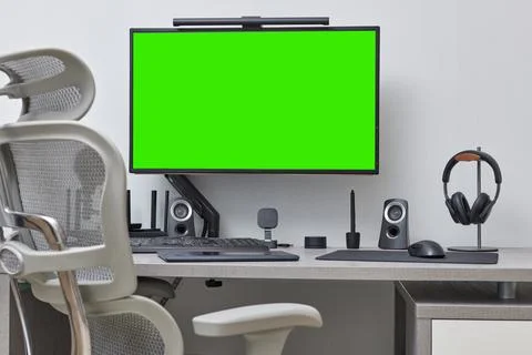 Modern workspace for remote work. computer pc and setup from home office Foto stock
