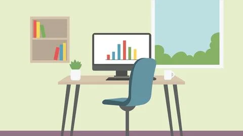 Modern Workspace Setup With Chair And Desk Stock Illustration