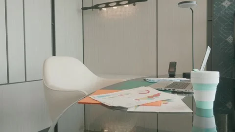 Modern Workspace Setup with Laptop and Documents Stock Footage 318938540