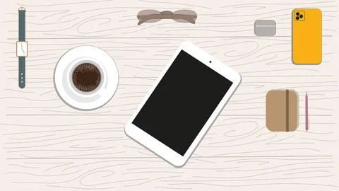 Modern workspace with tablet and coffee Stock Illustration