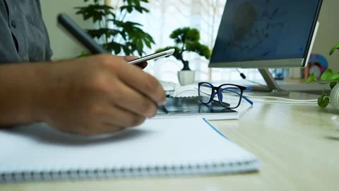 Modern Workspace with Tablet and Computer Stock Footage 317737127