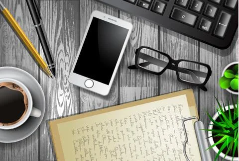 Modern workspace vector set with stationery Stock Illustration