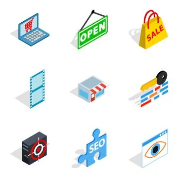 Modern world icons set, isometric style Illustrazione stock