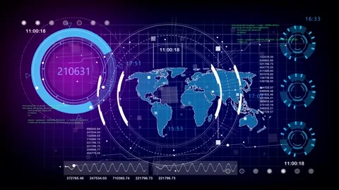 Modern world map data visualization showing big data analytics with interactive  Vídeo Stock 315283588