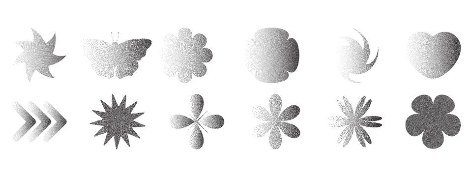 Modern y2k design elements with retro noise stipple dots. Vector halftone a.. Stock Illustration