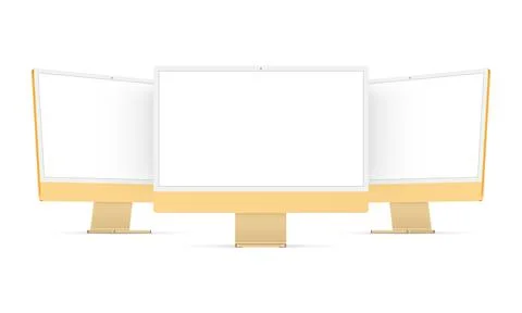 Modern Yellow Computer Monitors With Blank Screens, Front and Side View Stock Illustration