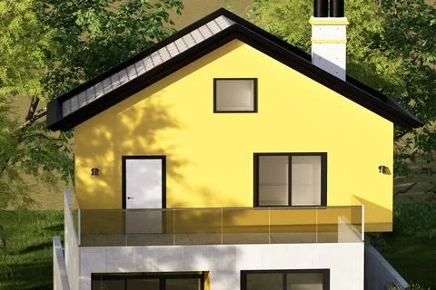 Modern Yellow House CGI Architectural Exterior Rendering Stock Illustration