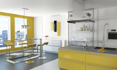 Modern yellow kitchen. Stock Illustration
