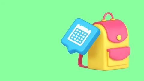 Modern yellow school backpack combined with a calendar symbol represents orga Stock Illustration