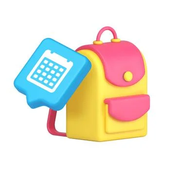 Modern yellow school backpack with pink accents and a calendar symbol, perfec Illustrazione stock