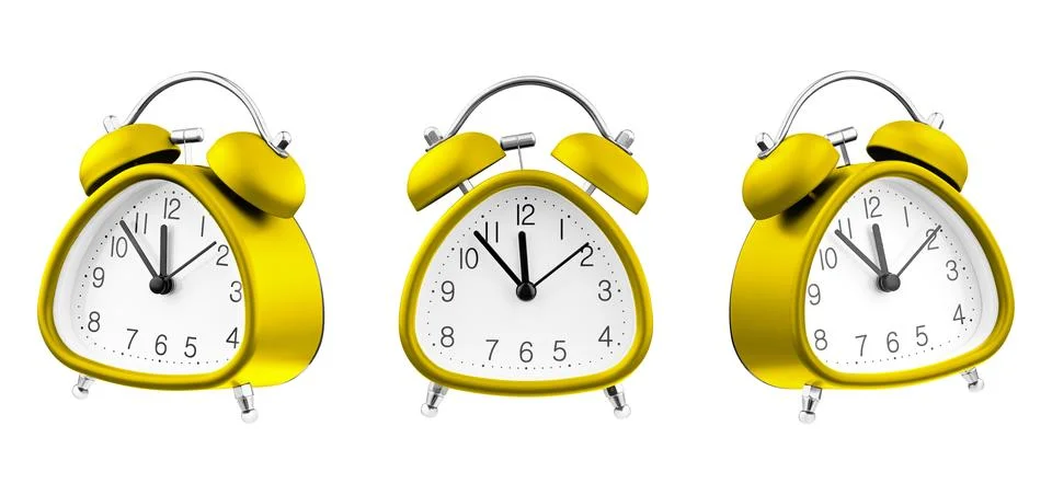 Modern Yellow Table Clock Collection from Various Angles for Interior Design Stock Photos