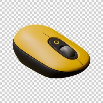 Modern yellow wireless computer mouse front view 3D render 스톡 일러스트