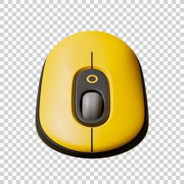 Modern yellow wireless computer mouse front view 3D render 스톡 일러스트