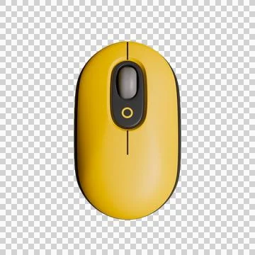 Modern yellow wireless computer mouse top view 3D render Ilustración de archivo