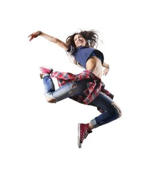 Modern young beautiful dancer posing on a studio background Stock Photos