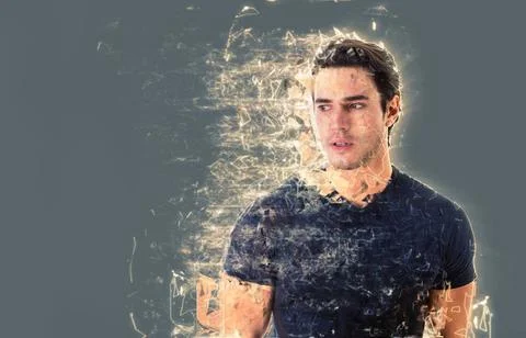 Modern young handsome man in effect of diffusion Side view of handsome ser... Stock Photos
