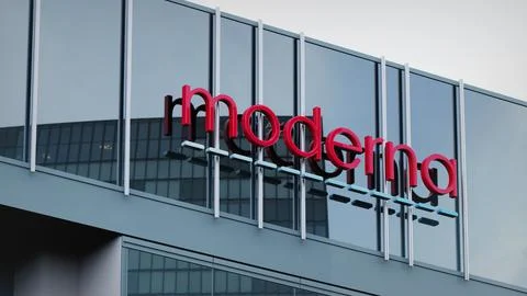 Moderna Stock data presented on the logo of the office facade editorial Stock Photos