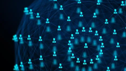 Moderne background from user sign connected by lines of blue colors into sphe Illustration