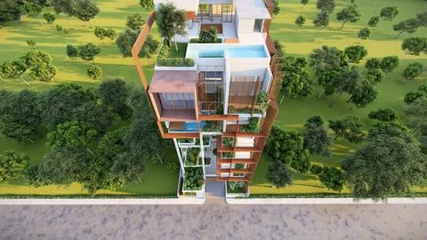Modernism Redefined 3D Renderings of Luxury High-Rise Apartments 스톡 일러스트