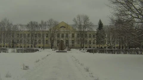 Modernism time building in wintertime Stock Footage 46672749