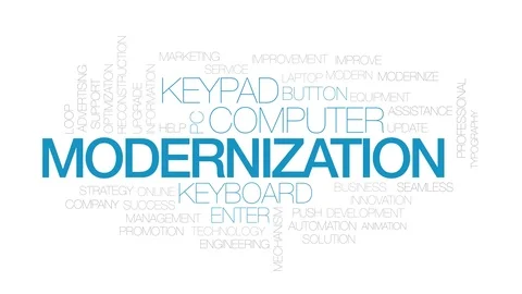 Modernization animated word cloud. Kinetic typography. Stock Footage 101293219