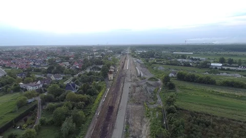 Modernization of the E7 railway route, flight towards the city Stock Footage 120400031
