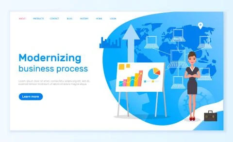 Modernizing business process vector illustration banner. Project management Stock Illustration