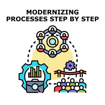Modernizing business processes step by step implementing strategy Stock Illustration