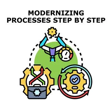 Modernizing processes step by step concept vector Stock Illustration