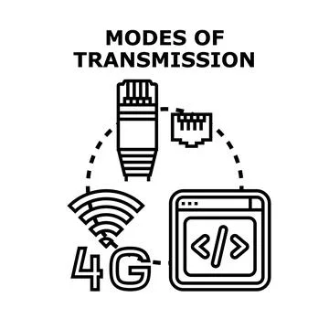 Modes of transmission illustrating wireless, wired, and digital data concepts Stock Illustration