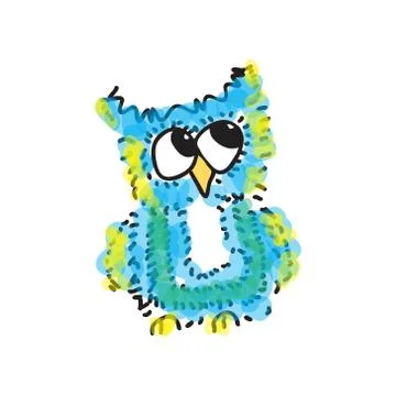 Modest little blue owl. Vector illustration. Drawing by hand. Illustrazione stock