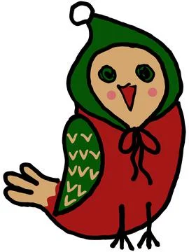 A modest red-beige-green bird in a winter hat with a pompom on its head Stock Illustration