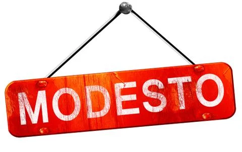 Modesto, 3D rendering, a red hanging sign Stock Illustration