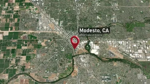 Modesto City Map Zoom (CA, USA) from Space to Earth Stock Footage 296005921