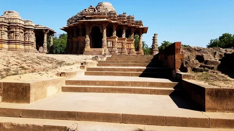 Modhera Sun Temple: Walk up the steps to the ‘Sabha Mandap’ or the Video stock 115844283