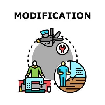 Modification process adjusting and improving goods and services Stock Illustration