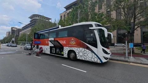 Modified Bus Converted Into a Mobile Surau for Event Public Prayer Stock Footage 336645249