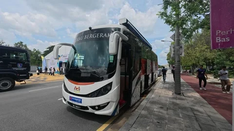 Modified Bus Converted Into a Mobile Surau for Event Public Prayer Stock Footage 336645277