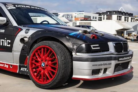 A modified drift car during a opening of the motorcycle season in Burgas Foto stock