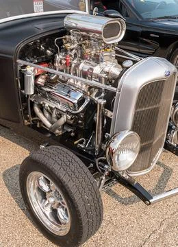 A modified high performance engine on a vintage Ford Stock Photos