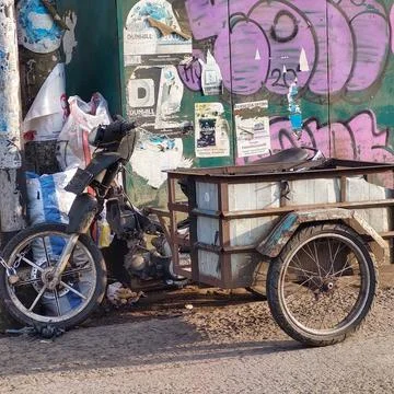 A modified motorcycle for transporting goods Stock Photos