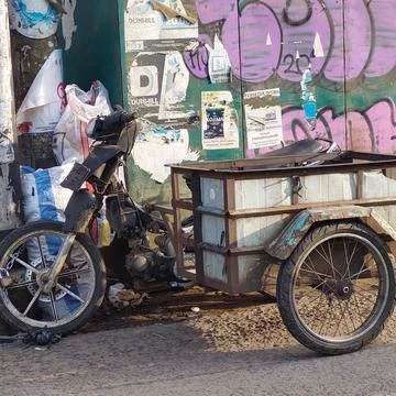 A modified motorcycle for transporting goods Stock Photos